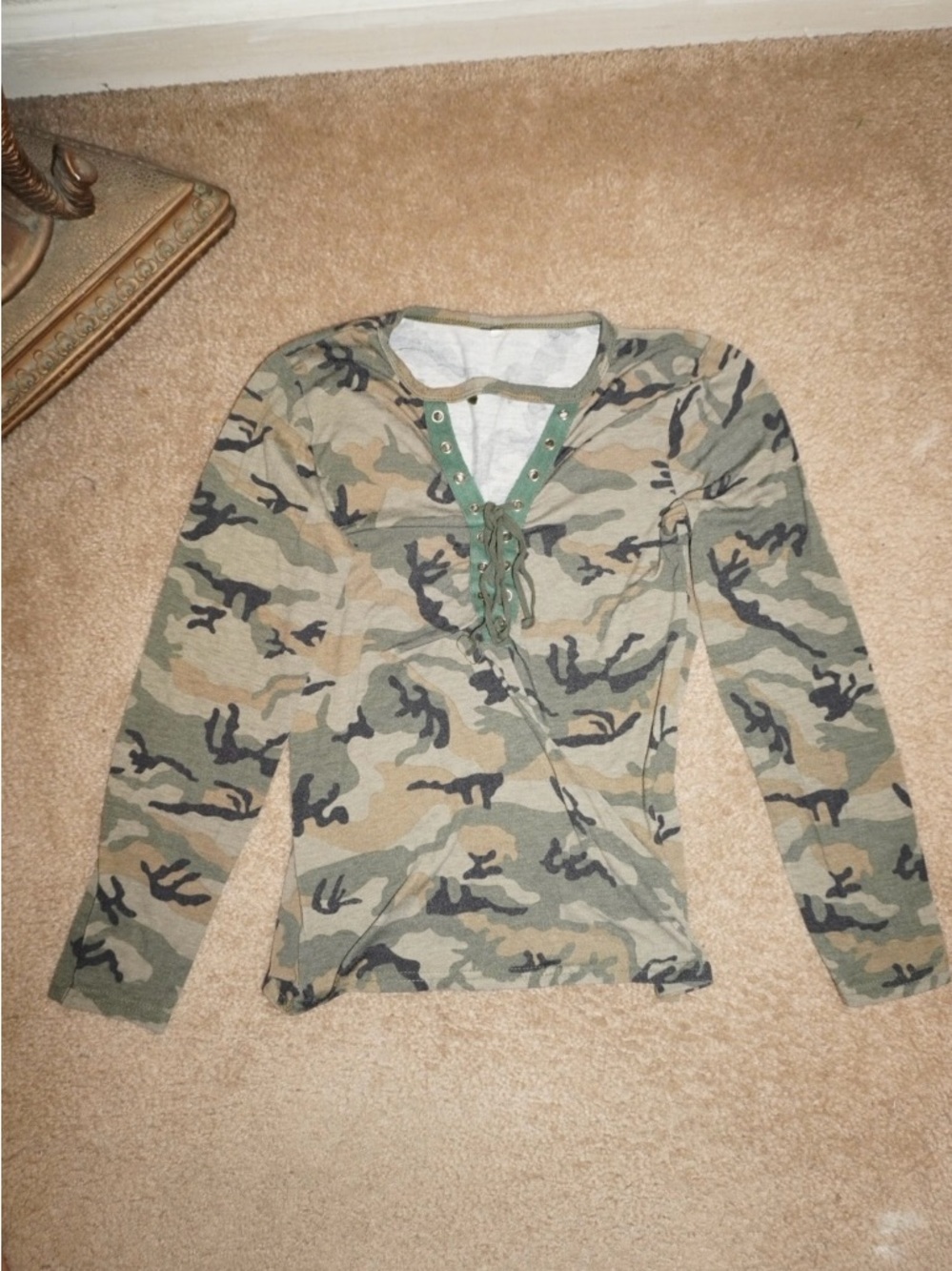 Camo Lace-Up Long Sleeve Top - Green Camo
